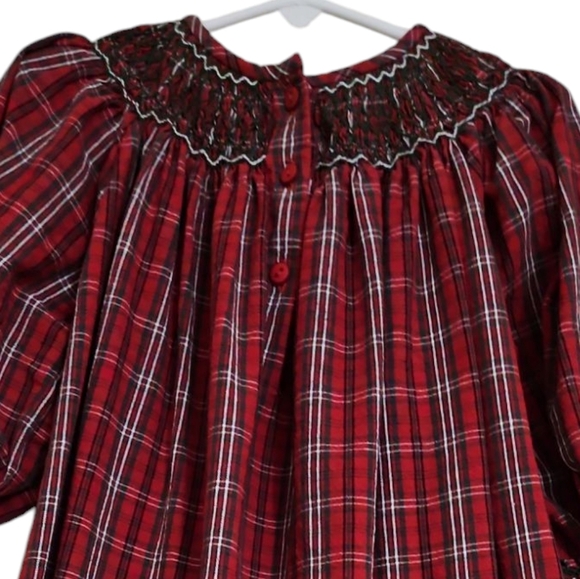 Strasburg Red Tartan Plaid Smocked Dress Sz 3 - 3Y - Picture 4 of 7